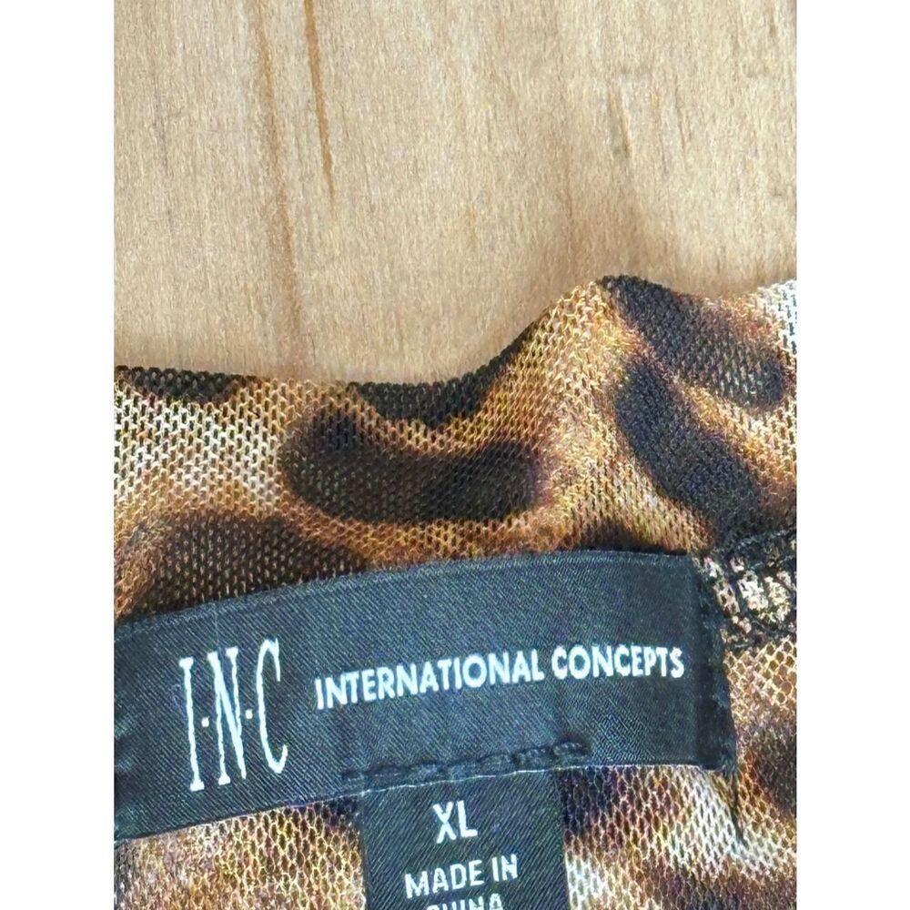 I.N.C. Long Sleeve Sheer Crew Neck Pullover Blouse Top Leopard Print XL - Picture 8 of 11